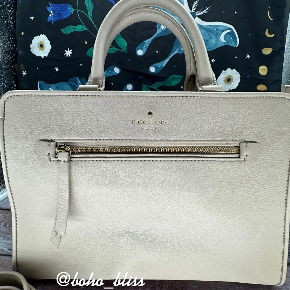 KATE SPADE | Large Cream Leather Satchel with Removable Crossbody Strap NWT